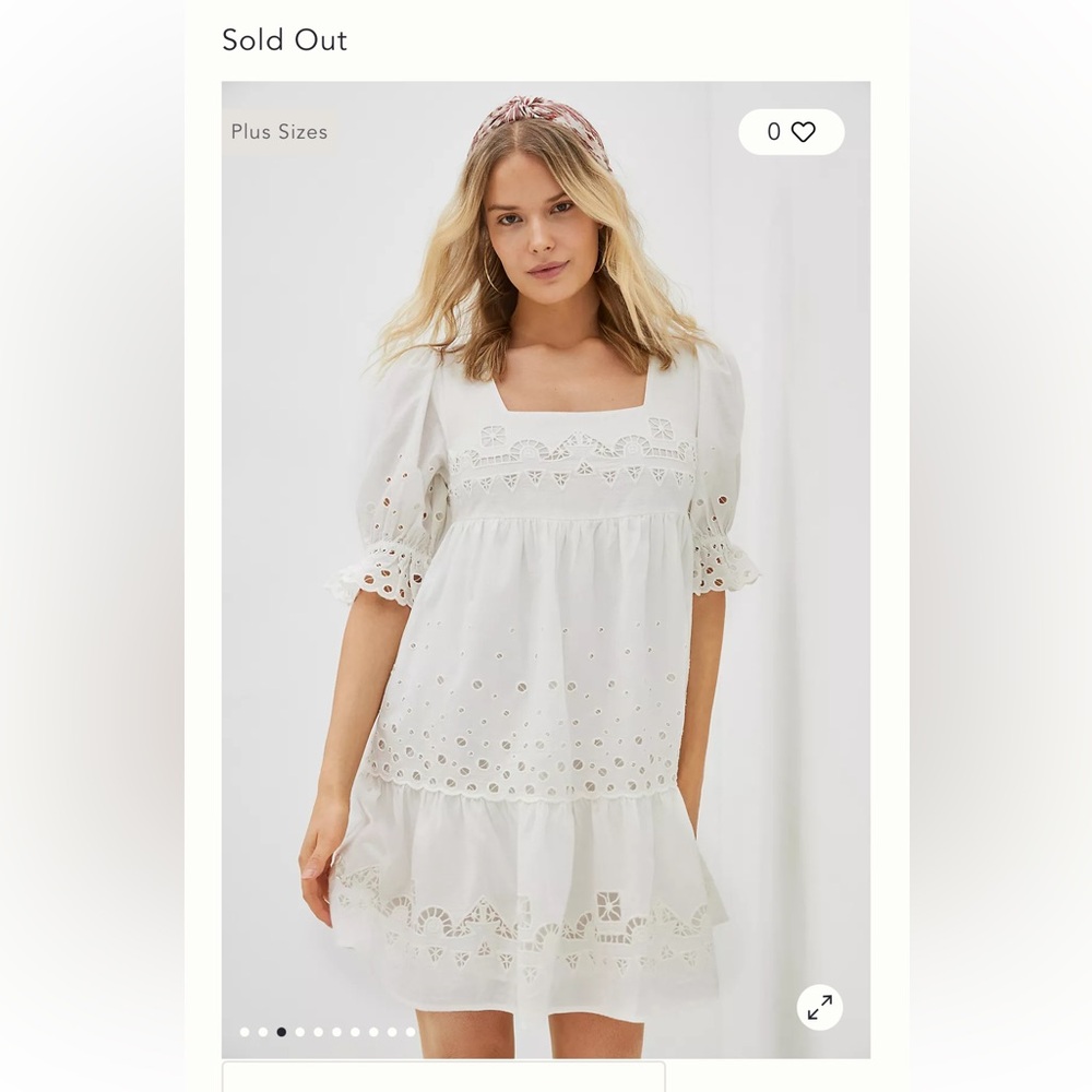 White Anthropologie Audrina Eyelet Mini Dress with Open Back SIZE L